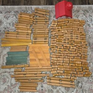 Wooden Building Set with Red Roof